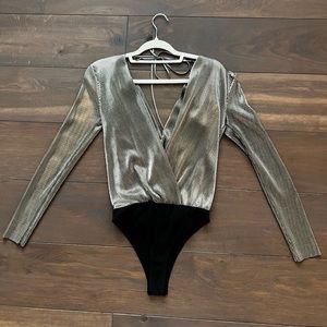 BCBG Generation Long Sleeve Silver Bodysuit